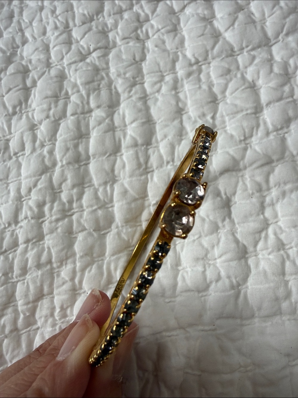 J. Crew Gold Crystal-Accent Bangle Bracelet with Grey/Blue Stones